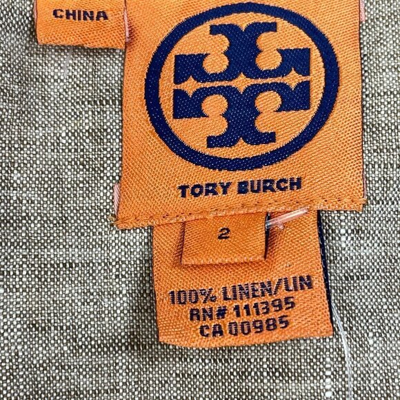 Tory Burch 100% Linen Size 2 Tan Embellished Sleeveless Blouse Top - Picture 4 of 6